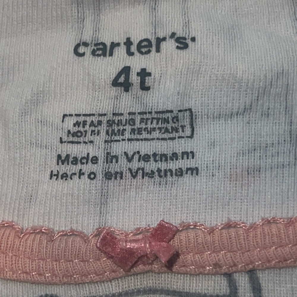 Carter's White Long-Sleeve Cat Print 2PC. PJ set with Pink Trim - Picture 6 of 7